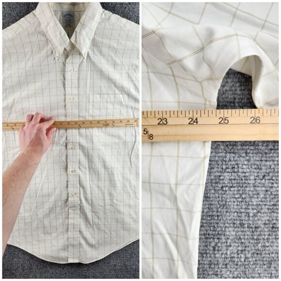 Brooks Brothers Slim Fit 17 35 Non-iron White Beige Check Long Sleeve Button Up - Picture 13 of 16